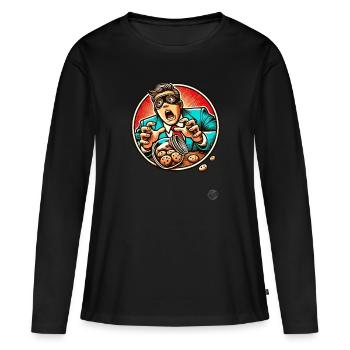 Manager erwischt: Hand in der Keksdose - Frauen Premium Bio Langarmshirt - Schwarz - Vorne - Julia (174cm)