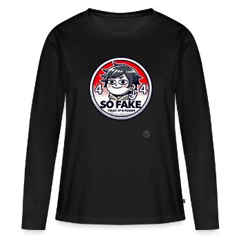 So Fake, dass es Lustig ist - Frauen Premium Bio Langarmshirt - Schwarz - Vorne - Julia (174cm)