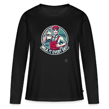 Milkman Thumbs Up – Lait quotidien - T-shirt manches longues Premium bio Femme - noir - Devant - Julia (174cm)