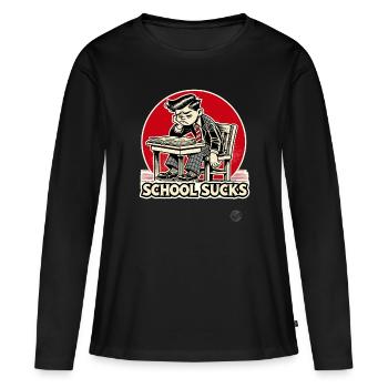 Schuljunge ist gelangweilt - Schule nervt - Frauen Premium Bio Langarmshirt - Schwarz - Vorne - Julia (174cm)