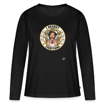 Ménagère agacée - je regrette tout - T-shirt manches longues Premium bio Femme - noir - Devant - Julia (174cm)