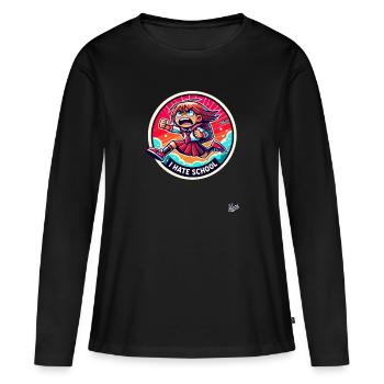 Écolière qui court : je déteste l’école - T-shirt manches longues Premium bio Femme - noir - Devant - Julia (174cm)