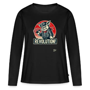 Retro Worker Pig Funny Revolution - Women's Premium Organic Long Sleeve Shirt - black - Front - Julia (174cm)
