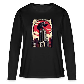 Funny chimpanzee climbs skyscraper - Women's Premium Organic Long Sleeve Shirt - black - Front - Julia (174cm)