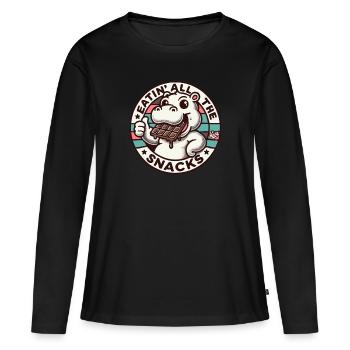 Funny hippo eating chocolate and all snacks - Women's Premium Organic Long Sleeve Shirt - black - Front - Julia (174cm)
