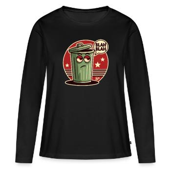 Blah Blah : Poubelle fatiguée et ennuyée - T-shirt manches longues Premium bio Femme - noir - Devant - Julia (174cm)