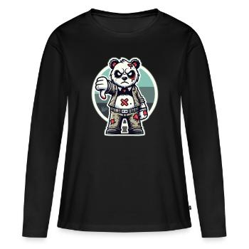 Panda zombie usé avec les pouces vers le bas - T-shirt manches longues Premium bio Femme - noir - Devant - Julia (174cm)