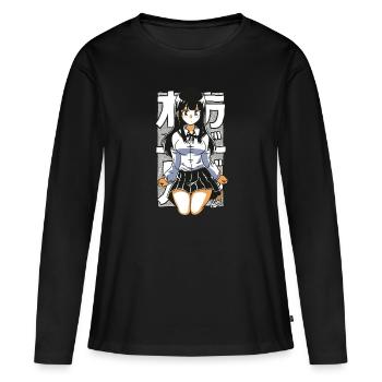 Dessin animé d’écolière japonaise - T-shirt manches longues Premium bio Femme - noir - Devant - Julia (174cm)