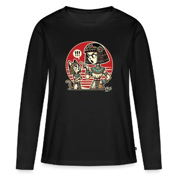 La reine égyptienne réprimande le chat - T-shirt manches longues Premium bio Femme - noir - Devant - Julia (174cm)