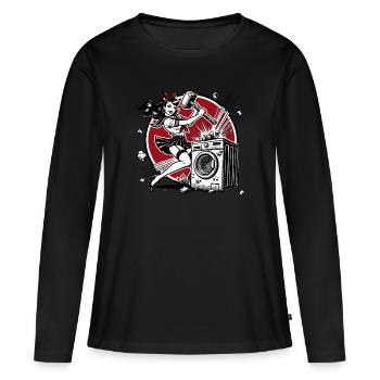 Une bonne fille casse la machine à laver - T-shirt manches longues Premium bio Femme - noir - Devant - Julia (174cm)