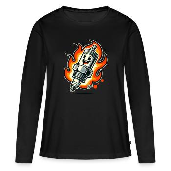 Bougie d’allumage joyeuse en feu - T-shirt manches longues Premium bio Femme - noir - Devant - Julia (174cm)