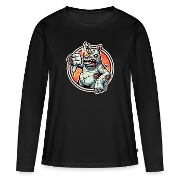 Rhinocéros zombie insatisfait et pouce vers le bas - T-shirt manches longues Premium bio Femme - noir - Devant - Julia (174cm)