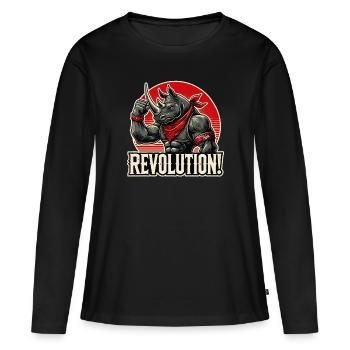 Funny Rhino Revolution Greeting - Women's Premium Organic Long Sleeve Shirt - black - Front - Julia (174cm)