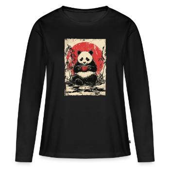Panda mit Suppe im Bambuswald - Frauen Premium Bio Langarmshirt - Schwarz - Vorne - Julia (174cm)