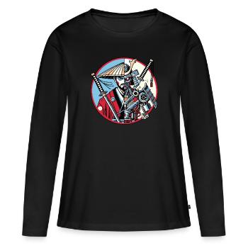 Samouraï Ronin ou Mecha Shogun - T-shirt manches longues Premium bio Femme - noir - Devant - Julia (174cm)