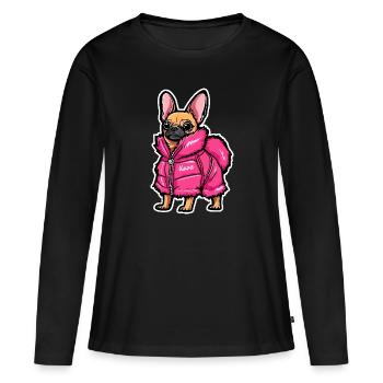 Chihuahua mit modischer pinker Jacke - Frauen Premium Bio Langarmshirt - Schwarz - Vorne - Julia (174cm)