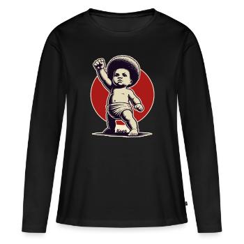 Baby in Freiheits-Pose - Frauen Premium Bio Langarmshirt - Schwarz - Vorne - Julia (174cm)