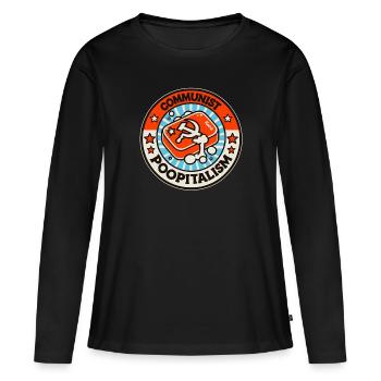 Feuilleton parodique communiste : Contre le poopitalisme - T-shirt manches longues Premium bio Femme - noir - Devant - Julia (174cm)