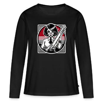 The strict cartoon teacher with ruler - Women's Premium Organic Long Sleeve Shirt - black - Front - Julia (174cm)