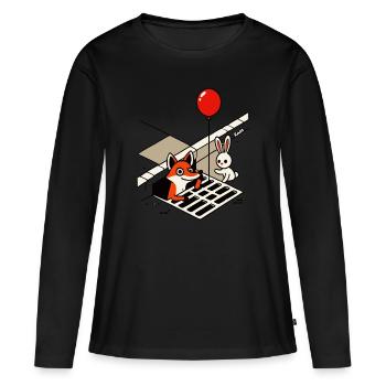 It's funny fox with balloon and rabbit in the drain - Women's Premium Organic Long Sleeve Shirt - black - Front - Julia (174cm)