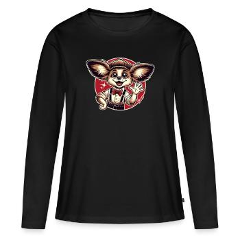 Lustiger Retro-Papillon-Hund - Frauen Premium Bio Langarmshirt - Schwarz - Vorne - Julia (174cm)