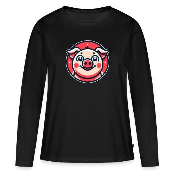 Drôle de petit cochon - T-shirt manches longues Premium bio Femme - noir - Devant - Julia (174cm)
