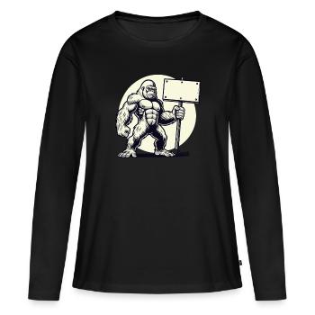 Un gorille fort avec un bouclier vierge : votre texte ici ! - T-shirt manches longues Premium bio Femme - noir - Devant - Julia (174cm)