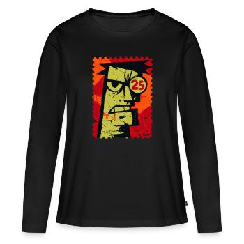 Wütender Kerl mit Monokel als Briefmarke - Frauen Premium Bio Langarmshirt - Schwarz - Vorne - Julia (174cm)