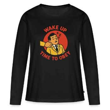 Employés de bureau : réveillez-vous, il est temps d’obéir - T-shirt manches longues Premium bio Femme - noir - Devant - Julia (174cm)