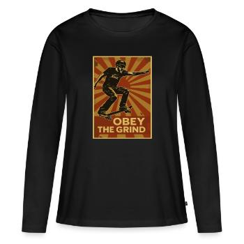 Affiche de skateur rétro – Obey the Grind - T-shirt manches longues Premium bio Femme - noir - Devant - Julia (174cm)