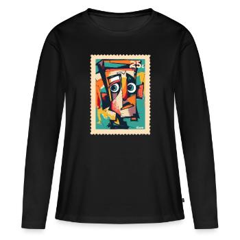 Tête Cubiste – Timbre-poste de la Confusion - T-shirt manches longues Premium bio Femme - noir - Devant - Julia (174cm)