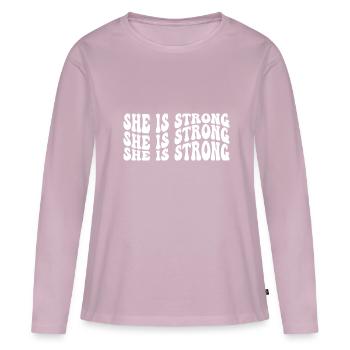 She is Strong - Frauen Premium Bio Langarmshirt - Altrosa - Vorne - Julia (174cm)