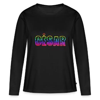 César RS Arc-en-ciel - T-shirt manches longues Premium bio Femme - noir - Devant - Julia (174cm)