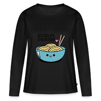Nudeln jeden Tag - süße und kawaii Nudeln - Frauen Premium Bio Langarmshirt - Schwarz - Vorne - Julia (174cm)