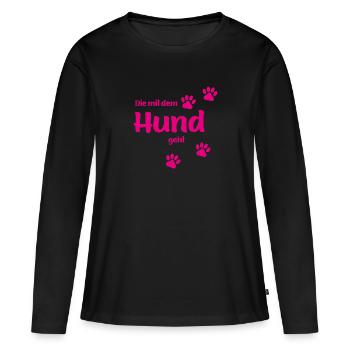 Die Mit Dem Hund Geht - Pink Edition Hundefan.Shop - Frauen Premium Bio Langarmshirt - Schwarz - Vorne - Julia (174cm)
