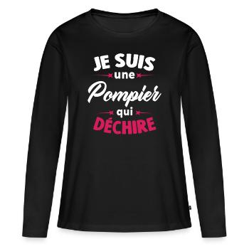 Je Suis Une Pompier Qui Déchire - T-shirt manches longues Premium bio Femme - noir - Devant - Julia (174cm)