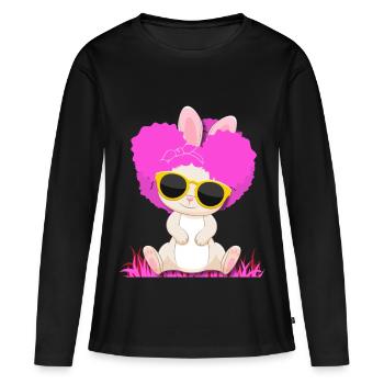 Lapin afro mignon avec des boucles roses et des lunettes de soleil - T-shirt manches longues Premium bio Femme - noir - Devant - Julia (174cm)