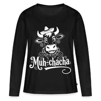 Vache Moo-ChaCha avec des fioritures - T-shirt manches longues Premium bio Femme - noir - Devant - Julia (174cm)