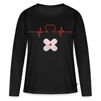 Cœur et Pansements Croisés - T-shirt manches longues Premium bio Femme - noir - Devant - Julia (174cm)
