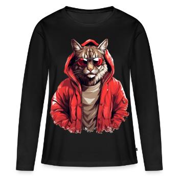 Streetstyle-Luchs | Luchs-Liebhaber - Frauen Premium Bio Langarmshirt - Schwarz - Vorne - Julia (174cm)