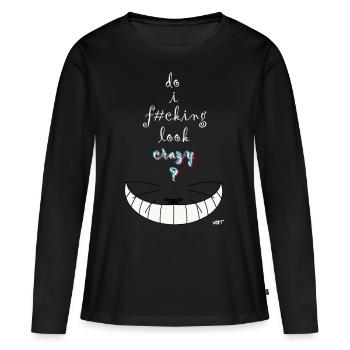 Alice crazy cat - T-shirt manches longues Premium bio Femme - noir - Devant - Julia (174cm)