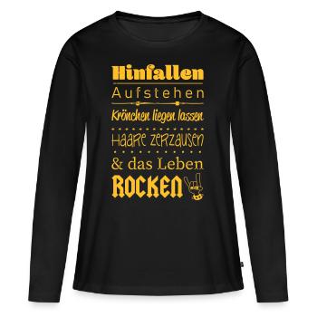 Aufstehen und das Leben ROCKEN :) - Frauen Premium Bio Langarmshirt - Schwarz - Vorne - Julia (174cm)