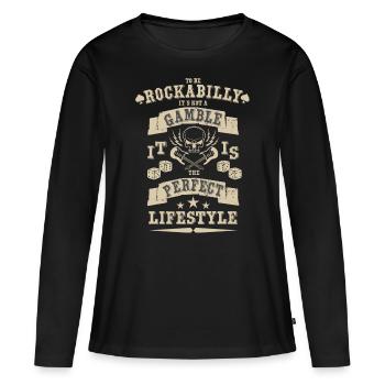 Style de vie rockabilly - T-shirt manches longues Premium bio Femme - noir - Devant - Julia (174cm)