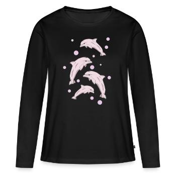Vier Delphine, Meer - Frauen Premium Bio Langarmshirt - Schwarz - Vorne - Julia (174cm)