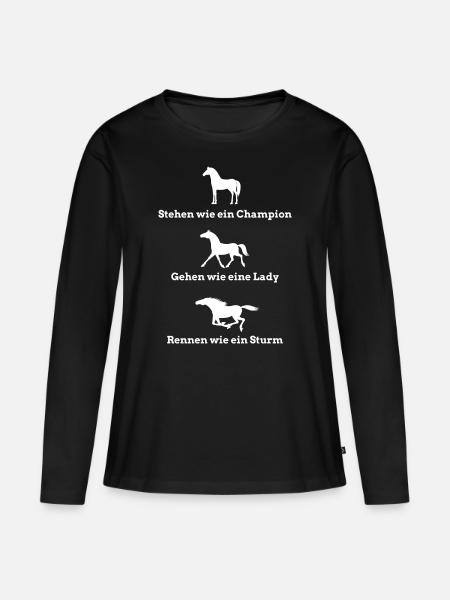 Pferdespruch stehen, gehen, rennen - Frauen Premium Bio Langarmshirt - Schwarz