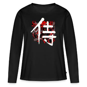 Samouraï (japonais) / caractères Kanji - T-shirt manches longues Premium bio Femme - noir - Devant - Julia (174cm)