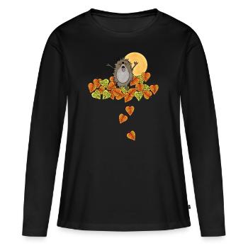 Igel, Herbst, Blätter, Laub - Frauen Premium Bio Langarmshirt - Schwarz - Vorne - Julia (174cm)