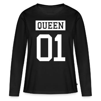 QUEEN 01 Partnerlook - Frauen Premium Bio Langarmshirt - Schwarz - Vorne - Julia (174cm)