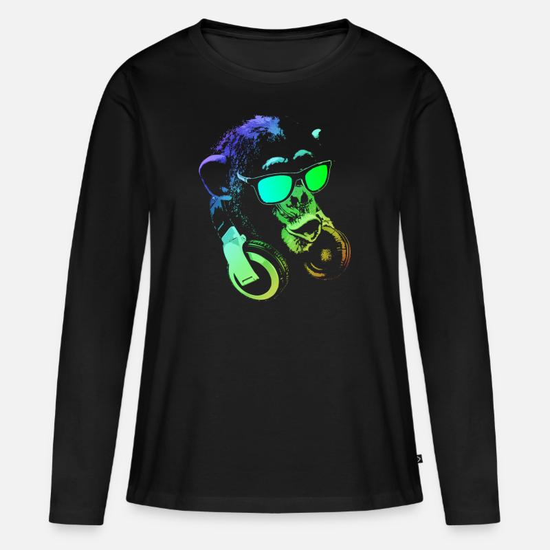Affe DJ - Frauen Premium Bio Langarmshirt - Schwarz