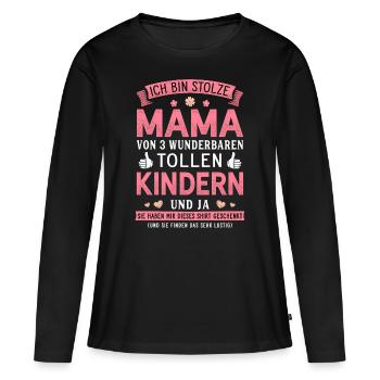 Stolze Mama von 3 wunderbaren Kindern Geschenk - Frauen Premium Bio Langarmshirt - Schwarz - Vorne - Julia (174cm)